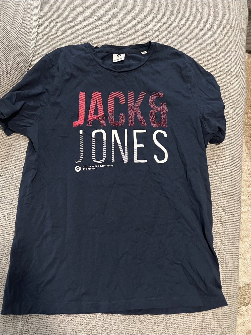 Jack & Jones Navy Short-Sleeve Logo Tee with Red & White Print